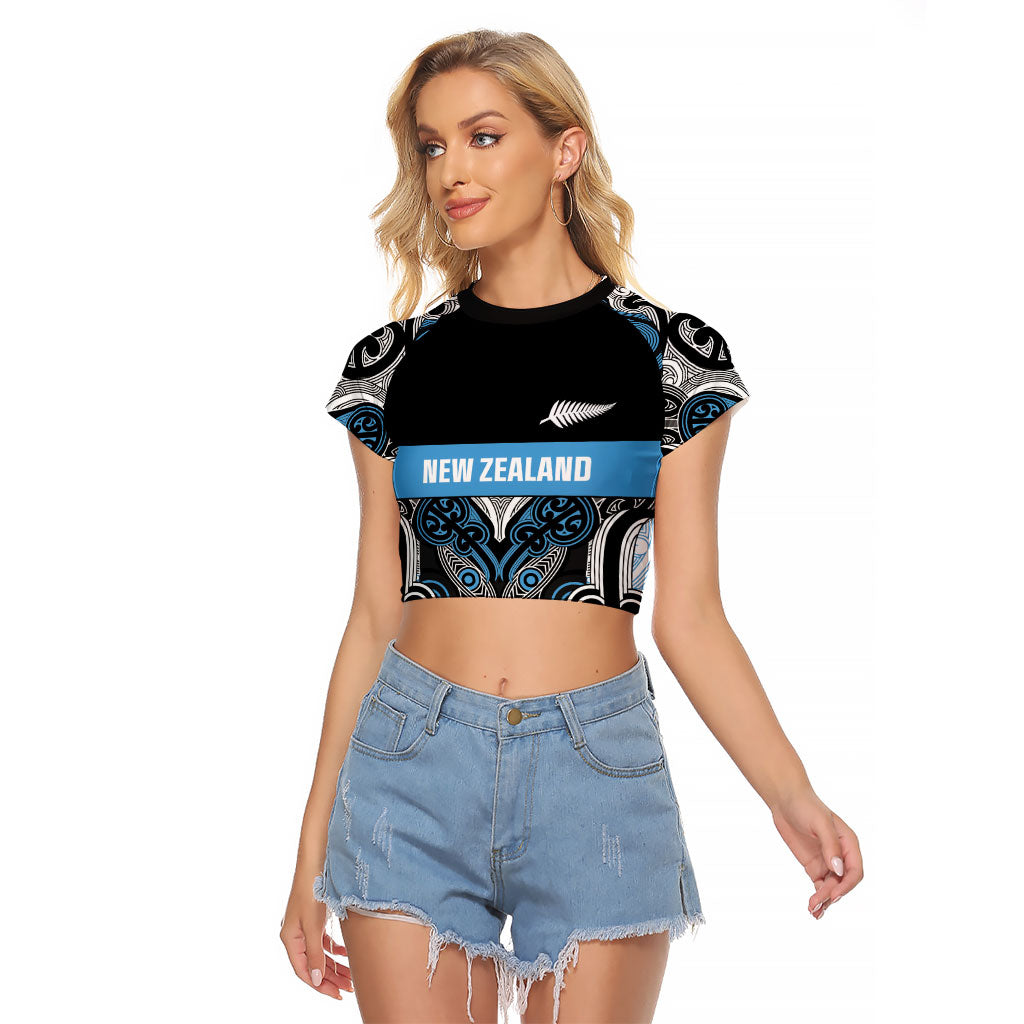 World Cricket Custom New Zealand Raglan Cropped T Shirt Kia kaha nga Potae Pango