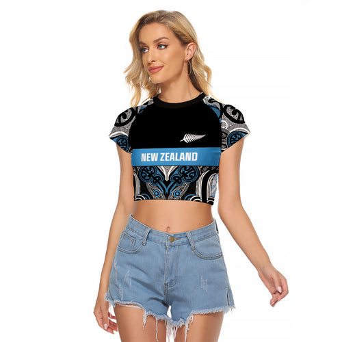 World Cricket Custom New Zealand Raglan Cropped T Shirt Kia kaha nga Potae Pango