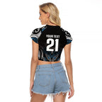 World Cricket Custom New Zealand Raglan Cropped T Shirt Kia kaha nga Potae Pango