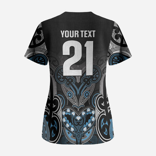 World Cricket Custom New Zealand Scrub Top Kia kaha nga Potae Pango