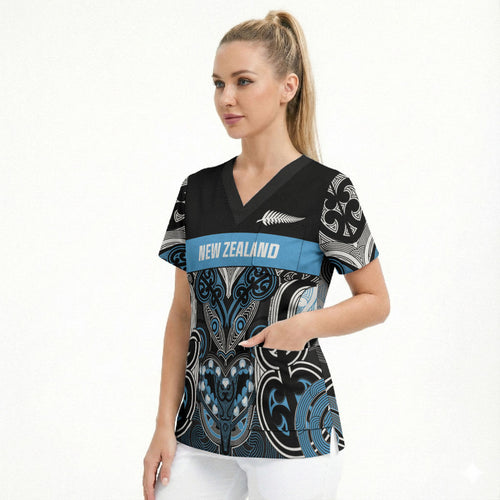 World Cricket Custom New Zealand Scrub Top Kia kaha nga Potae Pango