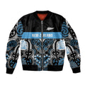 World Cricket Custom New Zealand Sleeve Zip Bomber Jacket Kia kaha nga Potae Pango