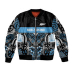 World Cricket Custom New Zealand Sleeve Zip Bomber Jacket Kia kaha nga Potae Pango