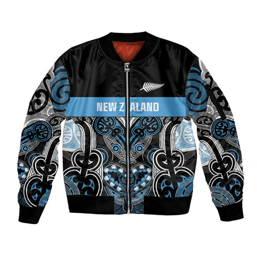 World Cricket Custom New Zealand Sleeve Zip Bomber Jacket Kia kaha nga Potae Pango