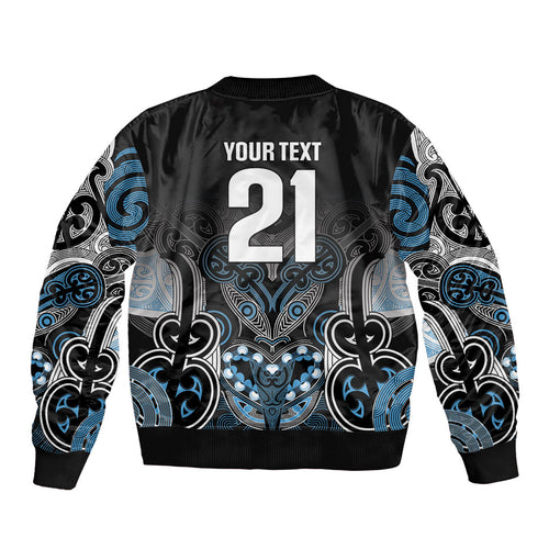 World Cricket Custom New Zealand Sleeve Zip Bomber Jacket Kia kaha nga Potae Pango