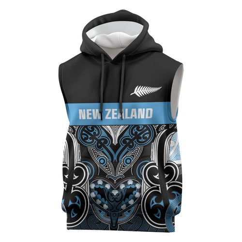 World Cricket Custom New Zealand Sleeveless Hoodie Kia kaha nga Potae Pango