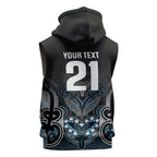 World Cricket Custom New Zealand Sleeveless Hoodie Kia kaha nga Potae Pango