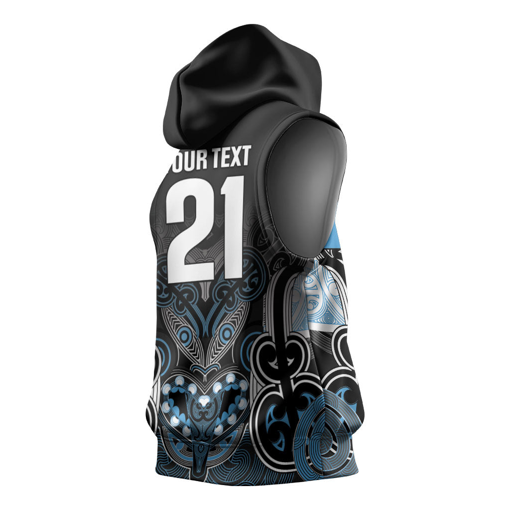 World Cricket Custom New Zealand Sleeveless Hoodie Kia kaha nga Potae Pango