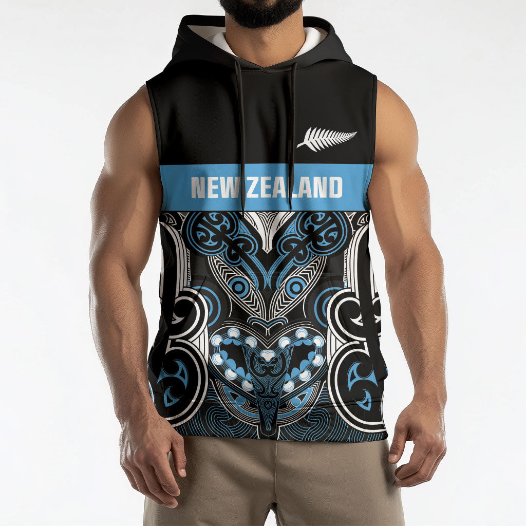 World Cricket Custom New Zealand Sleeveless Hoodie Kia kaha nga Potae Pango