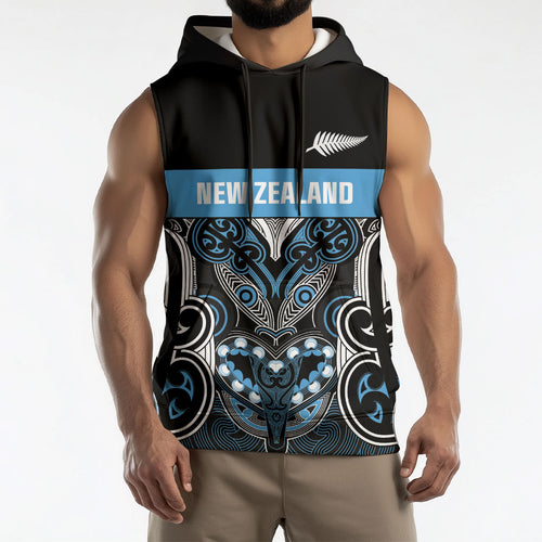 World Cricket Custom New Zealand Sleeveless Hoodie Kia kaha nga Potae Pango