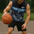 World Cricket Custom New Zealand Sleeveless Hoodie Kia kaha nga Potae Pango