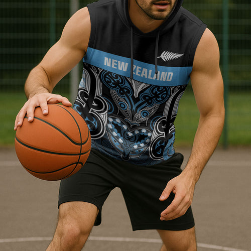 World Cricket Custom New Zealand Sleeveless Hoodie Kia kaha nga Potae Pango