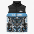 World Cricket Custom New Zealand Sleeveless Puffer Jacket Kia kaha nga Potae Pango