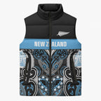 World Cricket Custom New Zealand Sleeveless Puffer Jacket Kia kaha nga Potae Pango