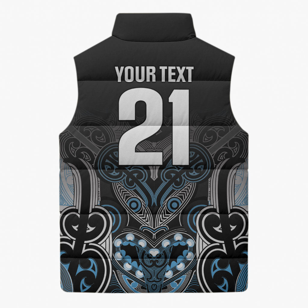 World Cricket Custom New Zealand Sleeveless Puffer Jacket Kia kaha nga Potae Pango