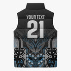 World Cricket Custom New Zealand Sleeveless Puffer Jacket Kia kaha nga Potae Pango