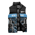 World Cricket Custom New Zealand Sleeveless Puffer Jacket Kia kaha nga Potae Pango
