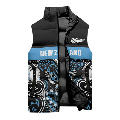 World Cricket Custom New Zealand Sleeveless Puffer Jacket Kia kaha nga Potae Pango