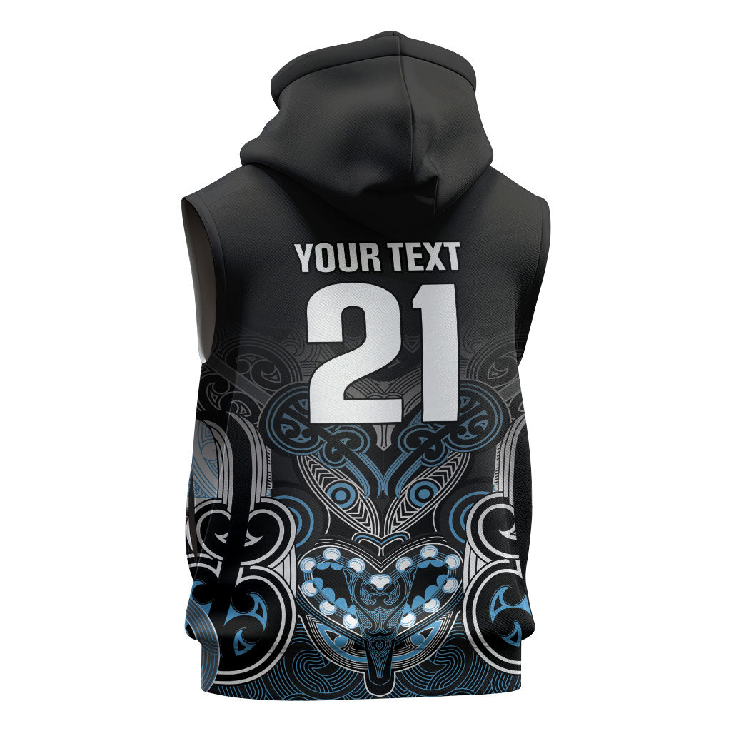 World Cricket Custom New Zealand Sleeveless Zip Hoodie Kia kaha nga Potae Pango