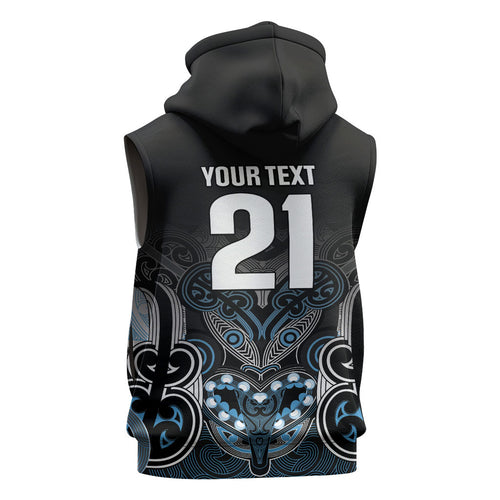 World Cricket Custom New Zealand Sleeveless Zip Hoodie Kia kaha nga Potae Pango