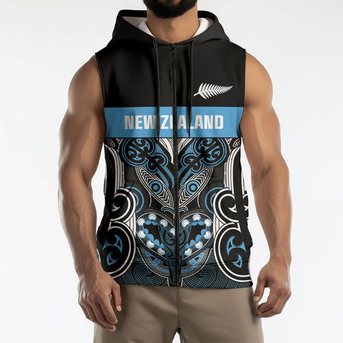 World Cricket Custom New Zealand Sleeveless Zip Hoodie Kia kaha nga Potae Pango
