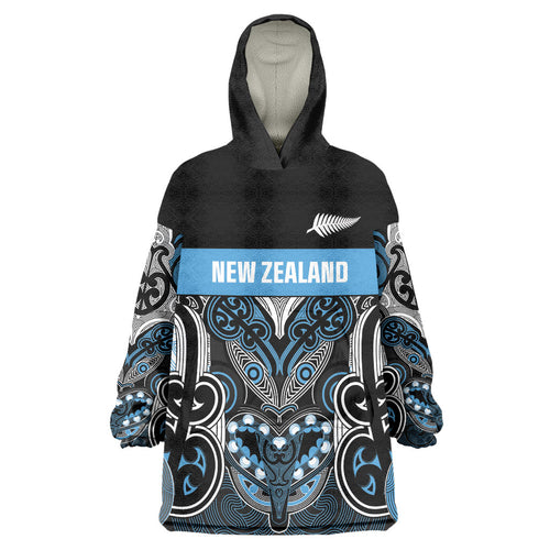 World Cricket Custom New Zealand Wearable Blanket Hoodie Kia kaha nga Potae Pango