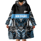 World Cricket Custom New Zealand Wearable Blanket Hoodie Kia kaha nga Potae Pango