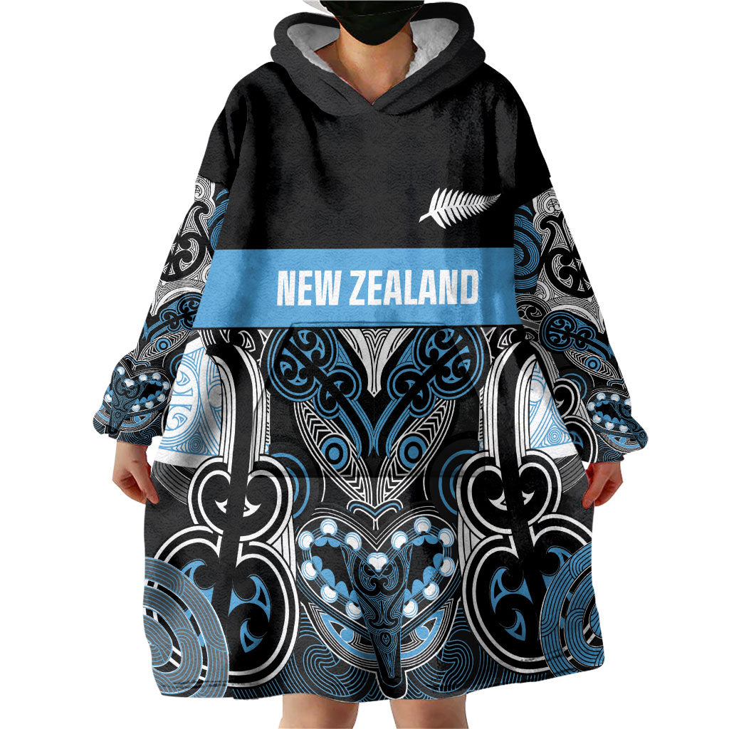 World Cricket Custom New Zealand Wearable Blanket Hoodie Kia kaha nga Potae Pango