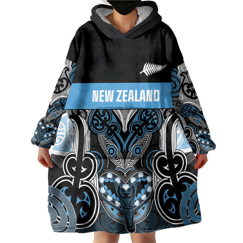 World Cricket Custom New Zealand Wearable Blanket Hoodie Kia kaha nga Potae Pango