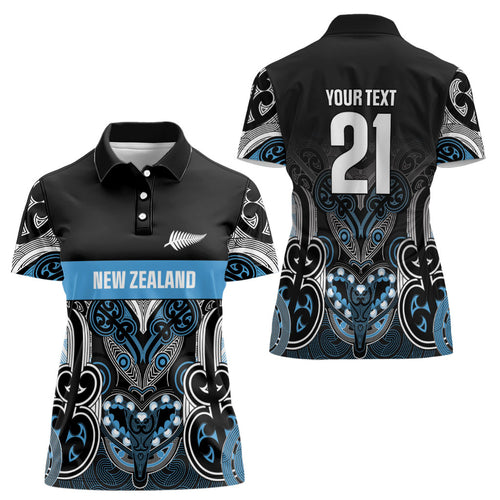 World Cricket Custom New Zealand Women Polo Shirt Kia kaha nga Potae Pango
