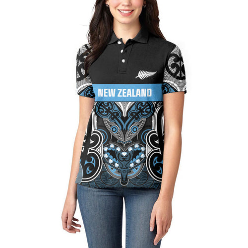World Cricket Custom New Zealand Women Polo Shirt Kia kaha nga Potae Pango