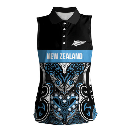 World Cricket Custom New Zealand Women Sleeveless Polo Shirt Kia kaha nga Potae Pango