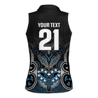World Cricket Custom New Zealand Women Sleeveless Polo Shirt Kia kaha nga Potae Pango