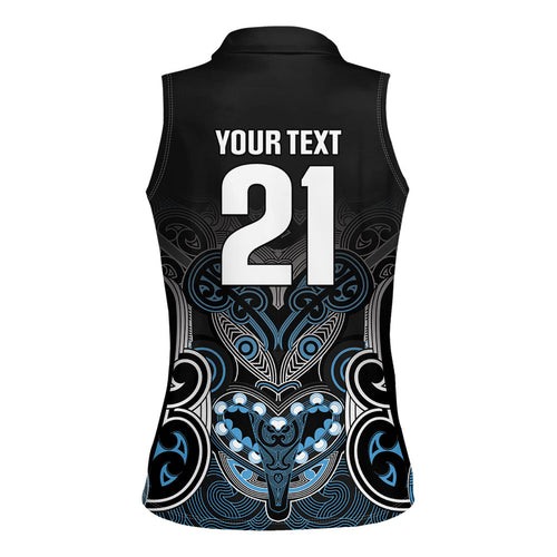 World Cricket Custom New Zealand Women Sleeveless Polo Shirt Kia kaha nga Potae Pango