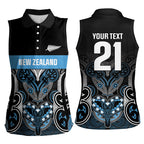 World Cricket Custom New Zealand Women Sleeveless Polo Shirt Kia kaha nga Potae Pango