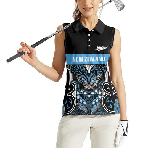 World Cricket Custom New Zealand Women Sleeveless Polo Shirt Kia kaha nga Potae Pango