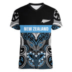 World Cricket Custom New Zealand Women V-Neck T-Shirt Kia kaha nga Potae Pango