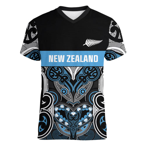 World Cricket Custom New Zealand Women V-Neck T-Shirt Kia kaha nga Potae Pango