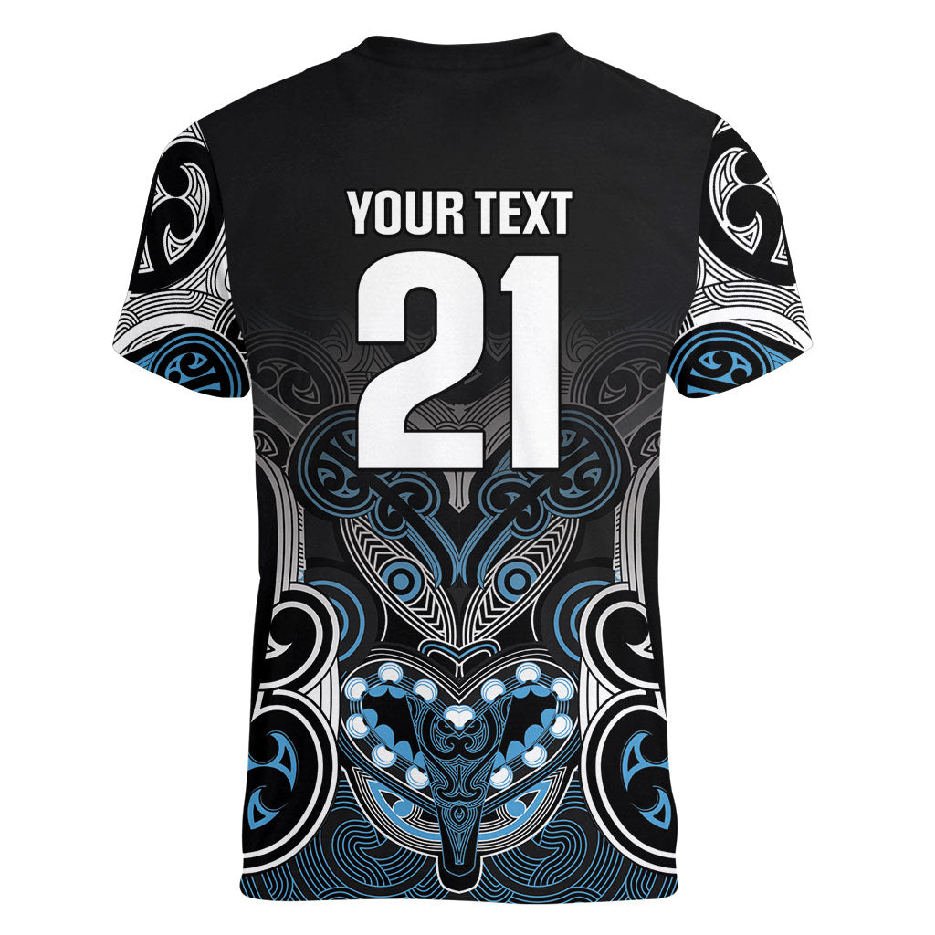 World Cricket Custom New Zealand Women V-Neck T-Shirt Kia kaha nga Potae Pango