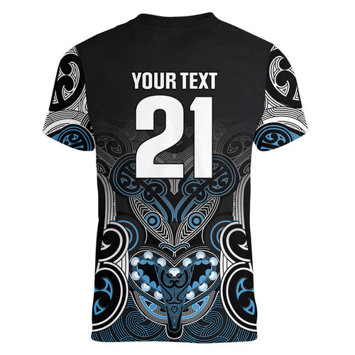 World Cricket Custom New Zealand Women V-Neck T-Shirt Kia kaha nga Potae Pango