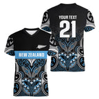 World Cricket Custom New Zealand Women V-Neck T-Shirt Kia kaha nga Potae Pango
