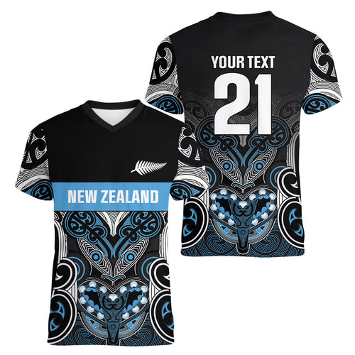 World Cricket Custom New Zealand Women V-Neck T-Shirt Kia kaha nga Potae Pango