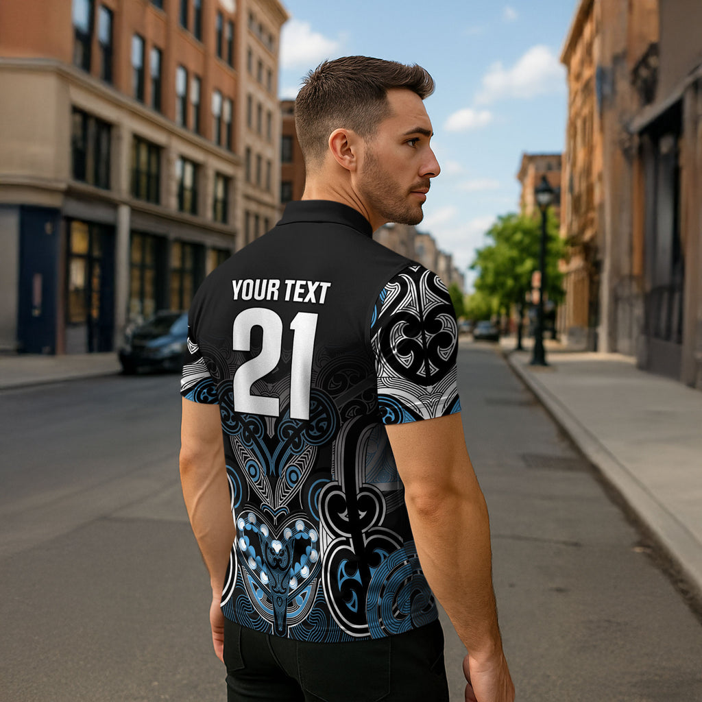 World Cricket Custom New Zealand Zipper Polo Shirt Kia kaha nga Potae Pango