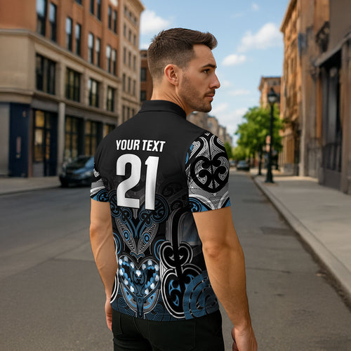 World Cricket Custom New Zealand Zipper Polo Shirt Kia kaha nga Potae Pango