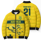 World Cricket Custom Australia Bomber Puffer Jacket Aussie! Aussie! Oi! Oi! Oi!