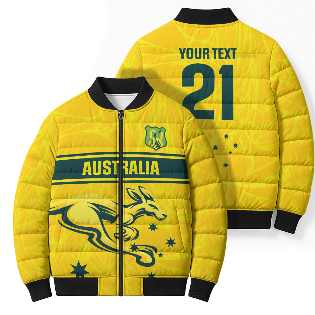 World Cricket Custom Australia Bomber Puffer Jacket Aussie! Aussie! Oi! Oi! Oi!