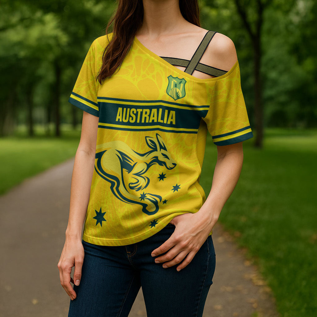 World Cricket Custom Australia Cross Shoulder Shirt Aussie! Aussie! Oi! Oi! Oi!