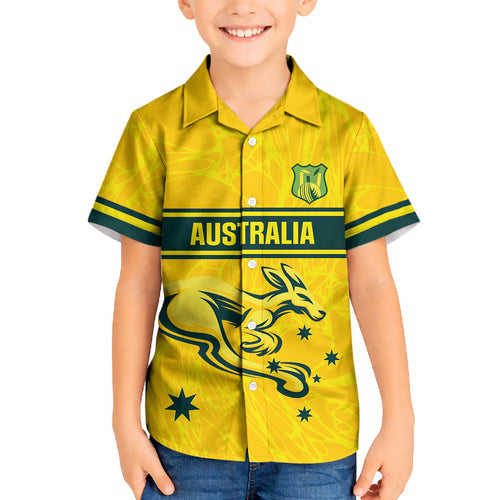 World Cricket Custom Australia Kid Hawaiian Shirt Aussie! Aussie! Oi! Oi! Oi!