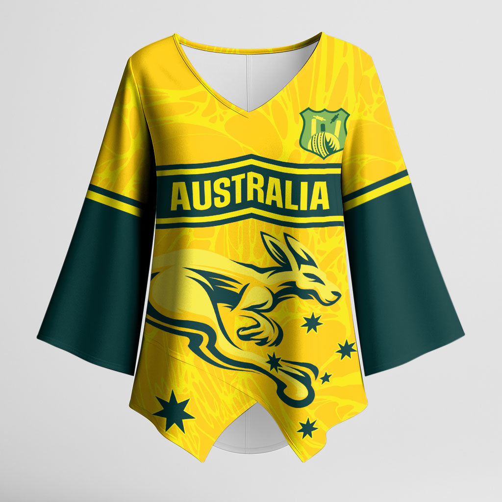World Cricket Custom Australia Kimono Sleeve Blouse Aussie! Aussie! Oi! Oi! Oi!