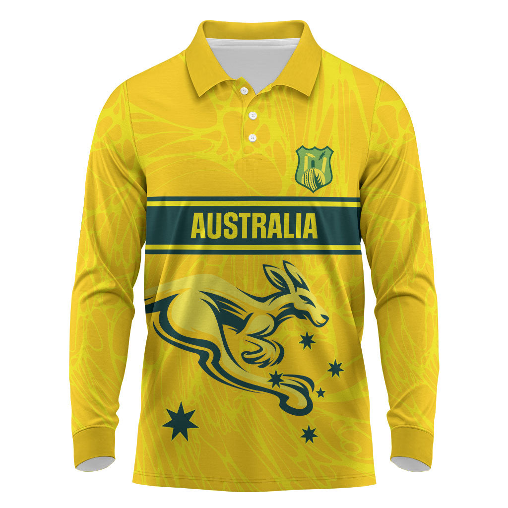 World Cricket Custom Australia Long Sleeve Polo Shirt Aussie! Aussie! Oi! Oi! Oi!